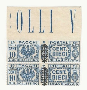 1945 Luogotenenza 10 c. Pacchi Postali dentellato solo in basso con normale MNH - Picture 1 of 2