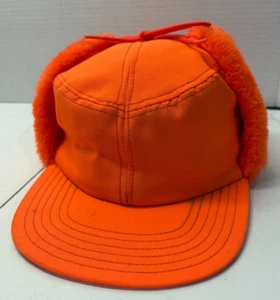 Vintage Orange Hunting Hat w/ Fuzzy Earflaps Made in USA Medium - Picture 1 of 6