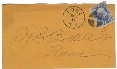 Ca 1873 Rome NY local cvr w/ # 156 (w/ thumbprint printing flaws). Cork  (a2893 - Image 1 of 4