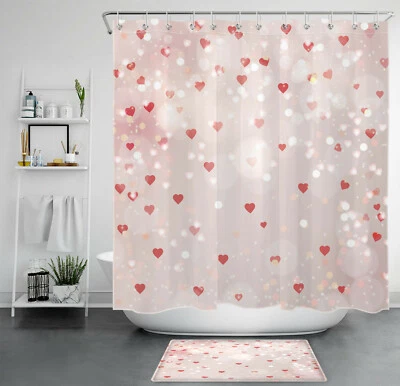 Juegos de accesorios de baño cortina de ducha halo corazones rojos románticos de San Valentín Foto 1 de 4