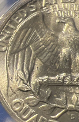 1961 D  ANACS MS 65 Washington Silver Quarter Die Breaks ERROR REV BU - Image 1 of 4