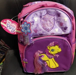 NWT: My Little Pony School 17" Backpack Hasbro 2007 Brush, Hair Clips MEGA RARE - Picture 1 of 7