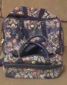 Vintage Jaguar 2 Pc Luggage Set Floral Tapestry Carry On and Nesting Travel Bag - Picture 1 of 12