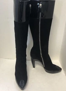 BALENCIAGA Black Suede/Patent Leather Knee High Platform Boots, sz 39.5/US 9.5 - Picture 1 of 8