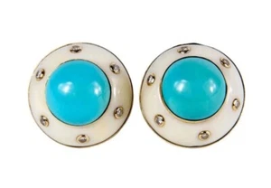 Orecchini Trianon in oro 14 kt con diamanti smaltati turchesi - Foto 1 di 12