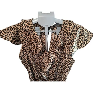 Ces Femme leopard romper size Medium ruffles silky bell bottoms - Picture 1 of 7