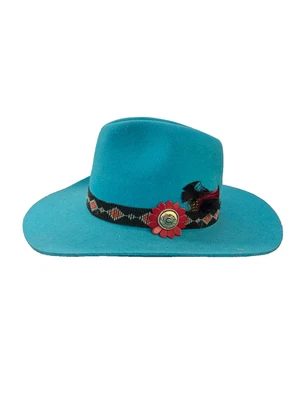 Charlie 1 Horse Rambler Collection Wild Tribe Hat Womens Medium Aqua Wool Felt - Image 1 of 4