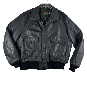 Giacca pelle Oakton vintage uomo XL alta nera bomber made USA anni 90 tasche zip - Foto 1 di 19