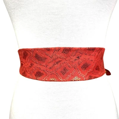 ADA Collection Naomi Argentinean OS Coral Leather Metallic Snakeskin Wrap Belt - Image 1 of 4