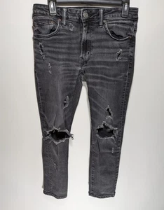 Jeans uomo American Eagle nero skinny airflex+ denim ginocchio effetto invecchiato taglia 29x30 - Foto 1 di 6