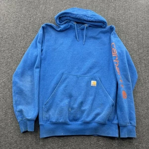 Carhartt Loose Fit Hoodie Mens S Faded Stained Distressed Sweatshirt Blue K288 - Picture 1 of 15