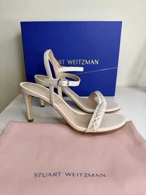 NEW Stuart Weitzman 9.5 Dancer Demipearl Heel Sandal Calf Leather White Wedding - Image 1 of 4