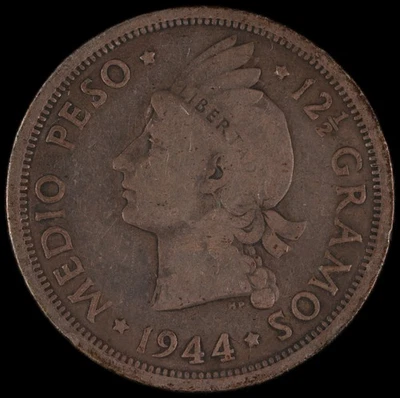 República Dominicana - 1/2 Peso - 1944 - KM#21 - J Foto 1 de 3