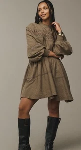 Anthropologie Pilcro Mini Dress Women Green Long Sleeve Flowy Boho Medium NWT - Picture 1 of 13