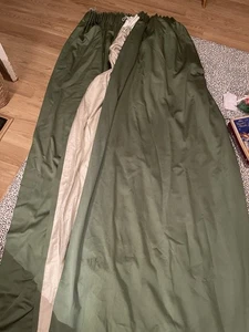 A PAIR OF VINTAGE RETRO 1960 70’S GREEN LONG FLOOR LENGTH LINED DOOR CURTAINS - Picture 1 of 8