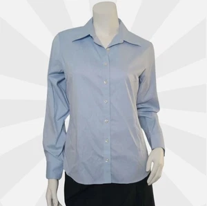 Lands End Blue Collared Long Sleeve Shirt Size 6 Petite Cotton Career Button Up - Picture 1 of 7