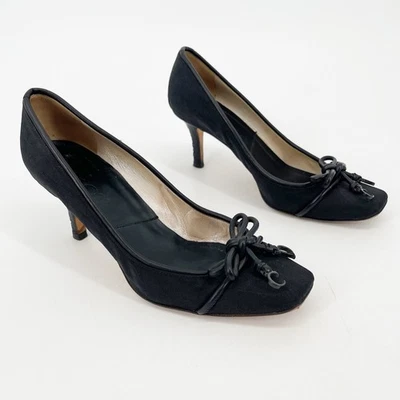 迪奥黑色Monogram帆布CD小饰品蝴蝶结方头中跟高跟鞋欧盟37.5 — 第 1/4 张图片