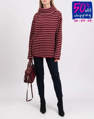 RRP €280 THE GIGI Pullover Jumper Size 2 / M Red Striped Long Sleeve High Neck - Image 1 of 4