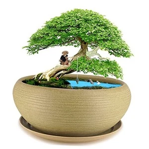10” Round Large Ceramic Bonsai Bowl Planter,Clay Succulent Plant Pot - Picture 1 of 7