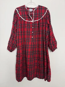 Lanz of Salzburg Nachthemd Damen groß rot kariert Flanell Henley Spitzenbesatz - Bild 1 von 9
