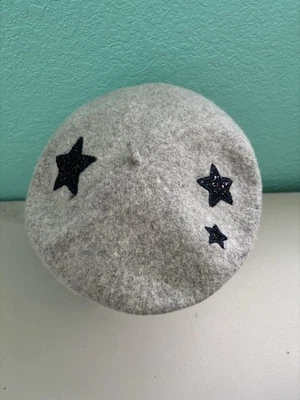 Boina de mezcla de lana para mujer gris con estrellas bordadas y brillantes Foto 1 de 4