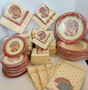 Vtg NOS 52pkg Lot Of Am Greetings Plates/Napkins/Tablecloths Thanksgiving Turkey - Picture 1 of 14