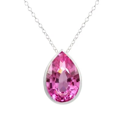 Naturale Ceylon Zaffiro Rosa 925 Argento Ciondolo Anniversario Fidanzamento - Immagine 1 di 4