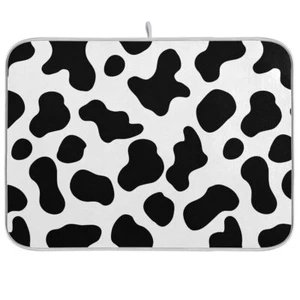 Cow Spots Black & White Dish Drying Mat 18x24 Inch Rustic Farmhouse Style - Picture 1 of 7