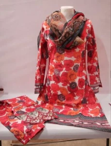 Simrans Ladies Red 3 piece trouser suit Small (UK 8 ) Chiffon Asian Stunning - Picture 1 of 15