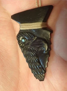 Carved jet Arrowhead with Eagle Pendant - Picture 1 of 3