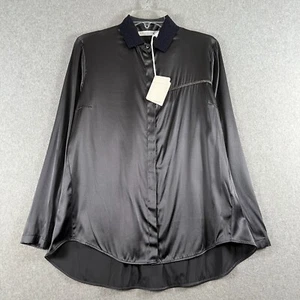 Fabiana Filippi Damen S Knopfleiste Seidenbluse Metallic Perlendetail grau neu mit Etikett - Bild 1 von 19