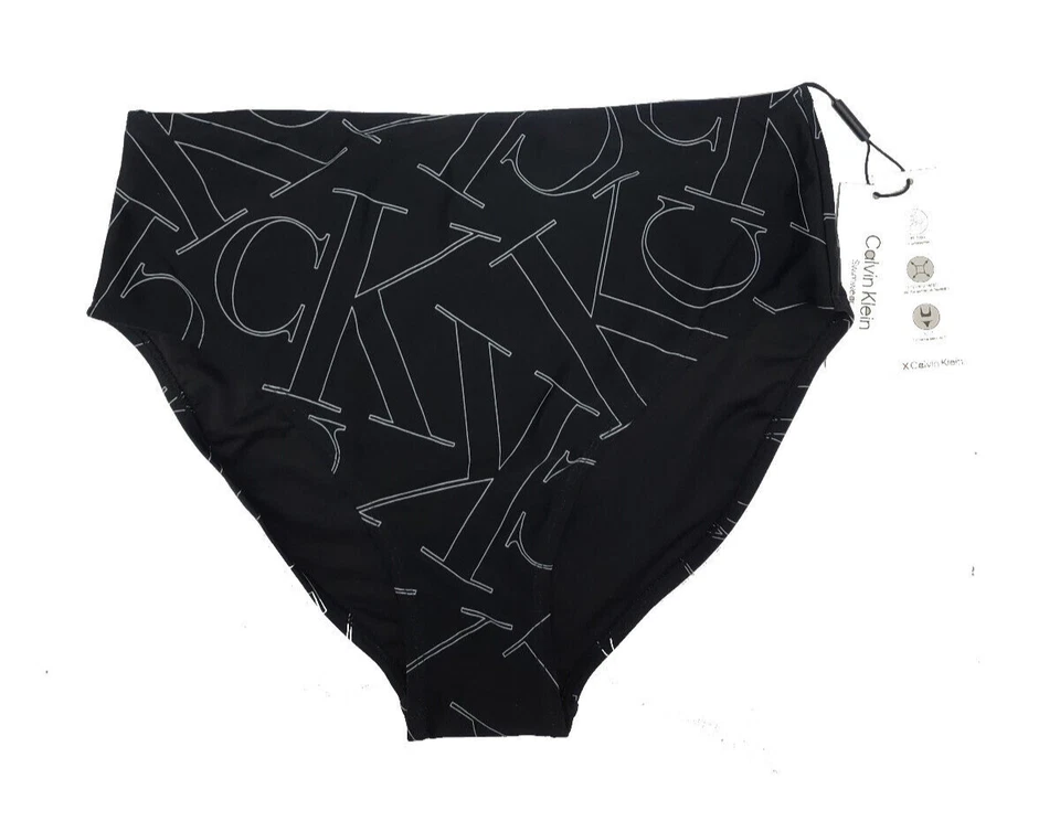Calvin Klein Swimwear Women UPF50 CK Printed Bikini Bottom Black Size L