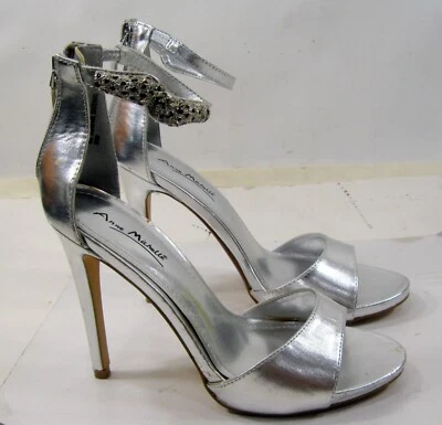 Anne Mic серебро 4,5 «Stiletto высокий каблук лодыжки ремень обуви женщин размер 8 - Изображение 1 из 4
