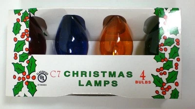 (4 Pack) MULTI COLOR Transparent C-7 Light Bulbs 5 Watt Holiday Christmas Night - Image 1 of 4