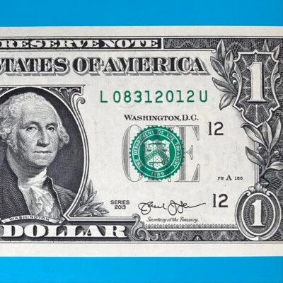 August 31, 2012 (L 08312012 U) BIRTHDAY Note $1 One Dollar Bill *UNC* - Image 1 of 4