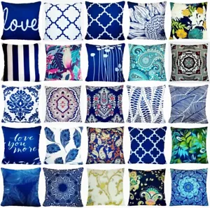 PILLOW COVER Navy Blue Velvet Boho Home Decor Decorative Bed Cushion Case 16x16" - Picture 1 of 19