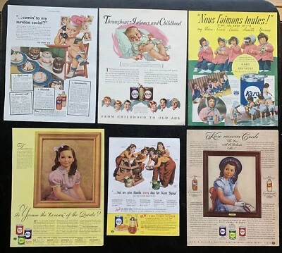 Vintage Karo Syrup Waffle Red Label Blue Label Dionne Quintuplets (13) Print Ads - Image 1 of 2