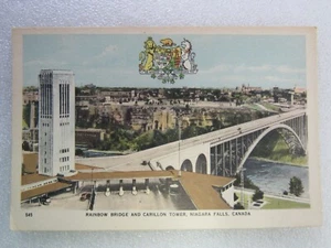 Vintage Regenbogenbrücke und Glockenspielturm - Niagarafälle, Kanada Postkarte UNP - Bild 1 von 2
