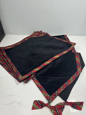 Cajón y barril corredor y 6 manteles individuales terciopelo negro tartán vacaciones Foto 1 de 4