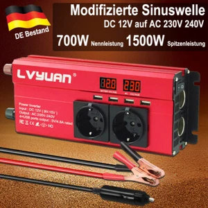 Wechselrichter 700W 1500W DC 12v zu AC 230v 4USB 2AC LED Auto Spannungswandler - Bild 1 von 7