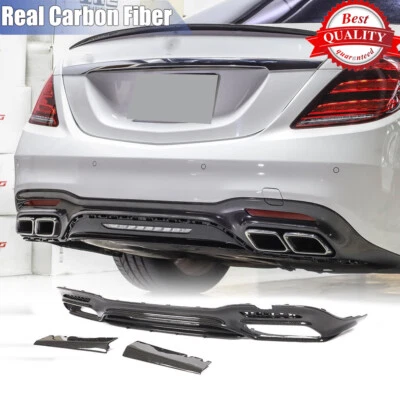 Labio difusor de parachoques trasero de carbono real para Benz Clase S W222 S63 S65 2016-2018 Foto 1 de 4