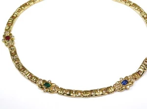 Halskette Collier, 14 Karat, 585 Gold, Brillant 0,90 ct., Rubin, Saphir, Smaragd - Bild 1 von 3