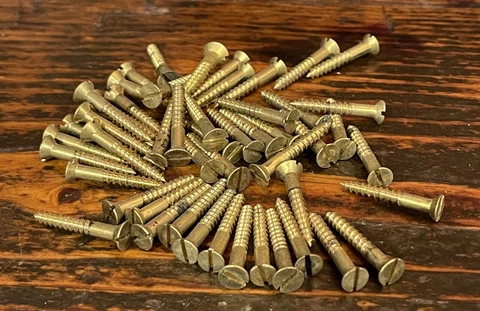 50 VINTAGE NOS 1” SOLID BRASS WOOD SCREWS  REG. SLOTTED FLAT HEAD Cover