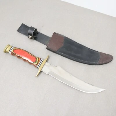 Frost Cutlery Stainless Steel Hunting Knife 8in Fixed Blade Brass Bolster Sheath - Image 1 of 4