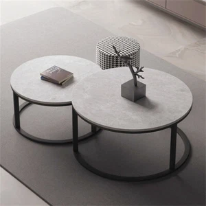 2er Set Rund Couchtisch Modern Wohnzimmertisch Marmoroptik Kaffeetisch Satztisch - Bild 1 von 9