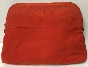 HERMES ORANGE BOLIDE LARGE POUCH MAKEUP ACCESSORY COSMETICS LOGO CANVAS 12X9X4.5 - Picture 1 of 12