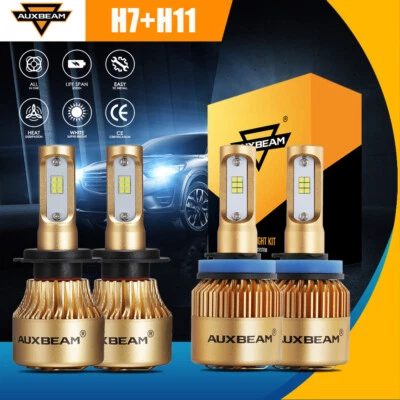 AUXBEAM H7 H11 Combo LED Headlight High Low Beam 144W 16000LM 6000K White Xenon - Image 1 of 4
