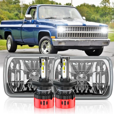Fit Chevrolet C10 C20 C30 1981-1986 Pair 7x6" LED Headlights Hi/Low Lamps 6000K - Image 1 of 4