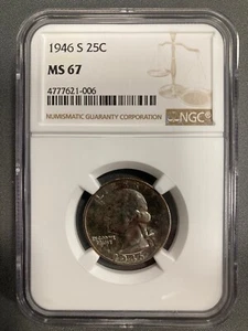 1946S Washington Silver Quarter - NGC MS67 - Picture 1 of 2