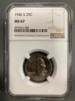 1946S Washington Silver Quarter - NGC MS67 - Image 1 of 2